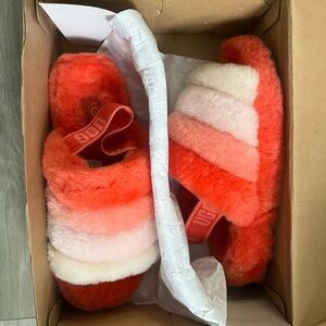 UGG Fluffy Red and Pink Slippers
